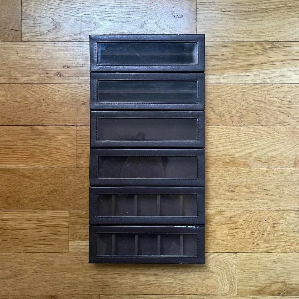 brown The Container Store faux leather organizers (set of 6)